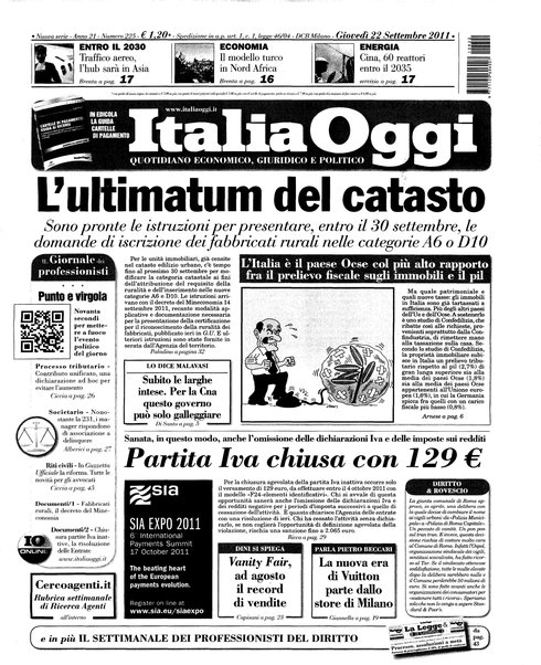 Italia oggi : quotidiano di economia finanza e politica